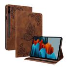 For Samsung Galaxy Tab S7+/S7 FE/S8+ Butterfly Flower Embossed Leather Tablet Case(Brown) - 1
