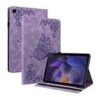 For Samsung Galaxy Tab А9 Butterfly Flower Embossed Leather Tablet Case(Purple) - 1