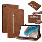 For Samsung Galaxy Tab А9+ Skin Feel Solid Color Zipper Leather Tablet Case(Brown) - 1
