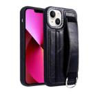 For iPhone 13 Photo Frame Card Wallet Wrist Strap Holder Back Cover Phone Case(Black) - 1