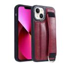 For iPhone 13 Photo Frame Card Wallet Wrist Strap Holder Back Cover Phone Case(Red) - 1