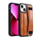 For iPhone 13 Photo Frame Card Wallet Wrist Strap Holder Back Cover Phone Case(Brown) - 1