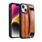 For iPhone 14 Photo Frame Card Wallet Wrist Strap Holder Back Cover Phone Case(Brown) - 1