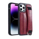 For iPhone 14 Pro Photo Frame Card Wallet Wrist Strap Holder Back Cover Phone Case(Red) - 1