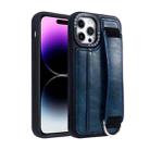 For iPhone 14 Pro Photo Frame Card Wallet Wrist Strap Holder Back Cover Phone Case(Royal Blue) - 1