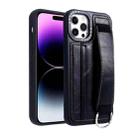 For iPhone 14 Pro Max Photo Frame Card Wallet Wrist Strap Holder Back Cover Phone Case(Black) - 1