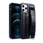 For iPhone 12 Pro Max Photo Frame Card Wallet Wrist Strap Holder Back Cover Phone Case(Black) - 1