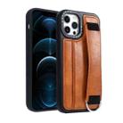 For iPhone 12 Pro Max Photo Frame Card Wallet Wrist Strap Holder Back Cover Phone Case(Brown) - 1