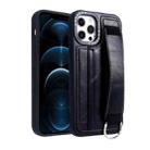 For iPhone 12 Pro Photo Frame Card Wallet Wrist Strap Holder Back Cover Phone Case(Black) - 1
