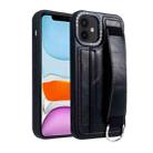 For iPhone 11 Photo Frame Card Wallet Wrist Strap Holder Back Cover Phone Case(Black) - 1