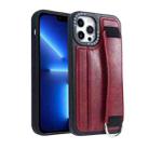 For iPhone 13 Pro Photo Frame Card Wallet Wrist Strap Holder Back Cover Phone Case(Red) - 1
