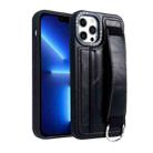 For iPhone 13 Pro Max Photo Frame Card Wallet Wrist Strap Holder Back Cover Phone Case(Black) - 1