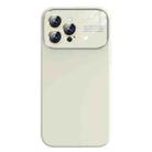 For iPhone 14 Pro Max Liquid Silicone Large Glass Window Phone Case(Antique White) - 1