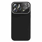 For iPhone 13 Pro Max Liquid Silicone Large Glass Window Phone Case(Black) - 1