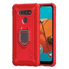 For LG K51 / Q51 Carbon Fiber Protective Case with 360 Degree Rotating Ring Holder(Red) - 1