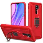 For Xiaomi Redmi 9 Carbon Fiber Protective Case with 360 Degree Rotating Ring Holder(Red) - 1