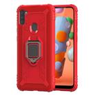For Samsung Galaxy A11 (US Version) Carbon Fiber Protective Case with 360 Degree Rotating Ring Holder(Red) - 1