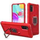 For Samsung Galaxy A41 Carbon Fiber Protective Case with 360 Degree Rotating Ring Holder(Red) - 1