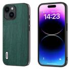 For iPhone 15 Plus ABEEL Wood Texture PU Phone Case(Green) - 1