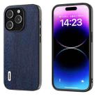 For iPhone 15 Pro ABEEL Wood Texture PU Phone Case(Blue) - 1