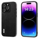 For iPhone 15 Pro ABEEL Wood Texture PU Phone Case(Black) - 1