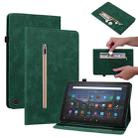 For Amazon Fire Max 11 Skin Feel Solid Color Zipper Leather Tablet Case(Green) - 1