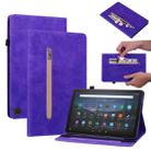 For Amazon Fire Max 11 Skin Feel Solid Color Zipper Leather Tablet Case(Purple) - 1