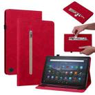 For Amazon Fire Max 11 Skin Feel Solid Color Zipper Leather Tablet Case(Red) - 1