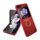 For Samsung Galaxy Z Flip5 Glitter Powder Skin PC All-inclusive Ring PC Phone Case(Red) - 1