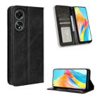 For OPPO A58 4G Magnetic Buckle Retro Texture Leather Phone Case(Black) - 1