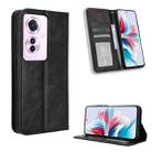 For OPPO Reno11 PJH110 Magnetic Buckle Retro Texture Leather Phone Case(Black) - 1