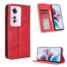 For OPPO Reno11 PJH110 Magnetic Buckle Retro Texture Leather Phone Case(Red) - 1