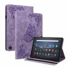 For Amazon Fire Max 11 Butterfly Flower Embossed Leather Tablet Case(Purple) - 1