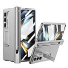 For Samsung Galaxy Z Fold5 Electroplating Corrugated Hinge Folding Phone Case with Pen Slot(Silver) - 1