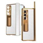 For Samsung Galaxy Z Fold5 Litchi Pattern Magnetic Shell Film Integrated Shockproof Phone Case(Silver Gold) - 1