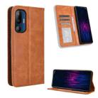 For HTC U24 Pro Magnetic Buckle Retro Texture Leather Phone Case(Brown) - 1