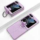 For Samsung Galaxy Z Flip5 Electroplated Embossed Leather Phone Case with Ring(Purple) - 1