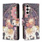 For Samsung Galaxy S23 FE 5G Colored Drawing Pattern Zipper Leather Phone Case(Flower Elephant) - 1