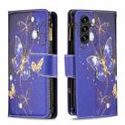 For Samsung Galaxy A15 Colored Drawing Pattern Zipper Leather Phone Case(Purple Butterfly) - 1