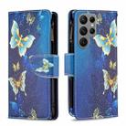 For Samsung Galaxy S24 Ultra 5G Colored Drawing Pattern Zipper Leather Phone Case(Gold Butterfly) - 1