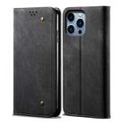 For iPhone 15 Pro Max Denim Texture Casual Style Horizontal Flip Leather Case(Black) - 1