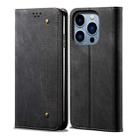 For iPhone 15 Pro Denim Texture Casual Style Horizontal Flip Leather Case(Black) - 1