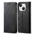 For iPhone 15 Plus Denim Texture Casual Style Horizontal Flip Leather Case(Black) - 1