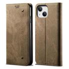 For iPhone 15 Denim Texture Casual Style Horizontal Flip Leather Case(Khaki) - 1