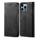 For iPhone 16 Pro Max Denim Texture Casual Style Horizontal Flip Leather Case(Black) - 1