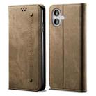 For iPhone 16 Plus Denim Texture Casual Style Horizontal Flip Leather Case(Khaki) - 1