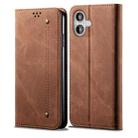 For iPhone 16 Plus Denim Texture Casual Style Horizontal Flip Leather Case(Brown) - 1