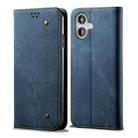 For iPhone 16 Plus Denim Texture Casual Style Horizontal Flip Leather Case(Blue) - 1