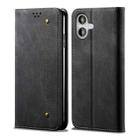 For iPhone 16 Plus Denim Texture Casual Style Horizontal Flip Leather Case(Black) - 1