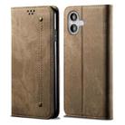 For iPhone 16 Denim Texture Casual Style Horizontal Flip Leather Case(Khaki) - 1